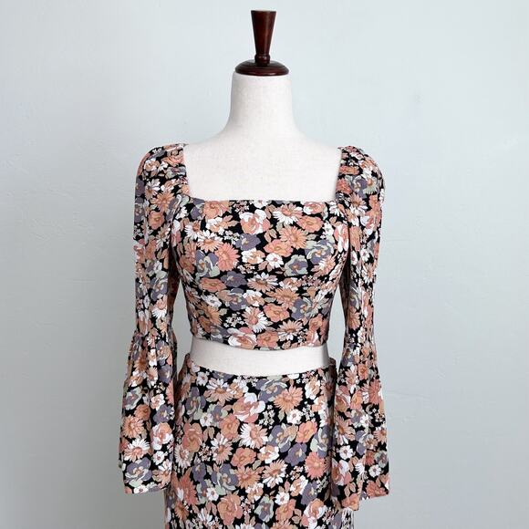 MinkPink Floral Cropped Blouse Midi Skirt Matching Set - Picture 1 of 10